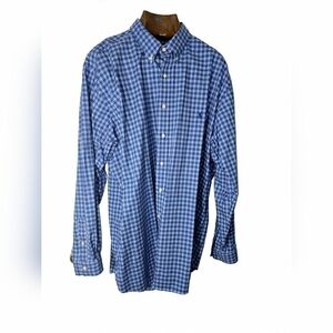 Ralph Lauren Navy Checkered Button-Down Shirt Preppt Office Wear Business Casual